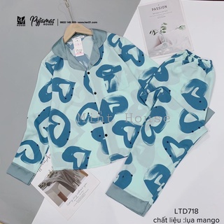 Bộ đồ ngủ, Bộ mặc nhà pyjamas LỤA MANGO  tay dài quần dài, lụa cao cấp mềm mịn mát hãng LUALA (video tụ quay)