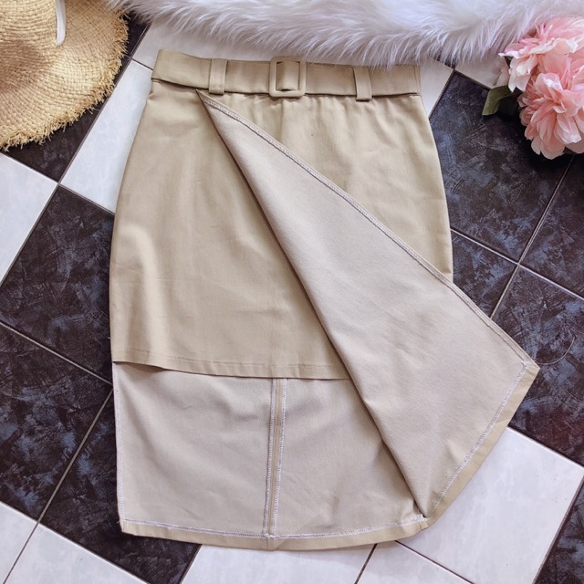 Chân váy nữ kaki co dãn xẻ tà kèm belt | BigBuy360 - bigbuy360.vn
