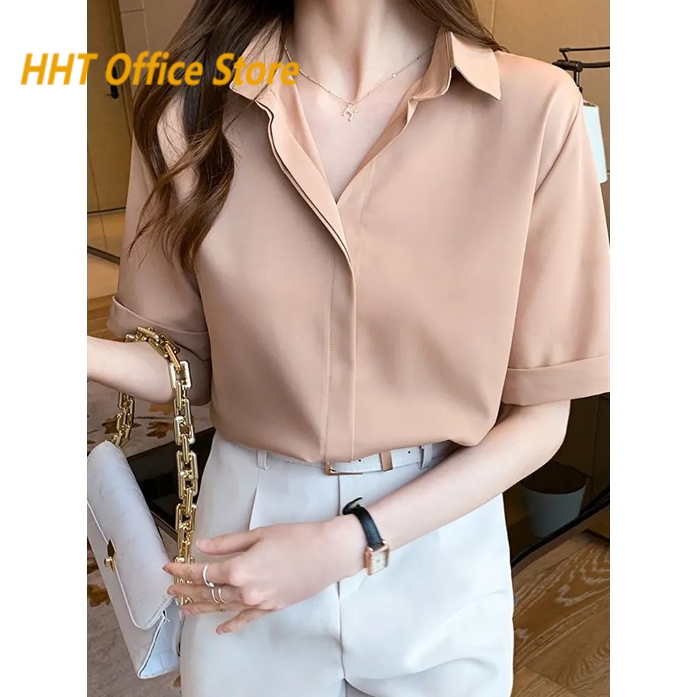 Áo Sơ Mi Chiffon Mỏng Tay Ngắn Màu Đen Phong Cách Hàn Quốc Chuyên Nghiệp Dành Cho Nữ