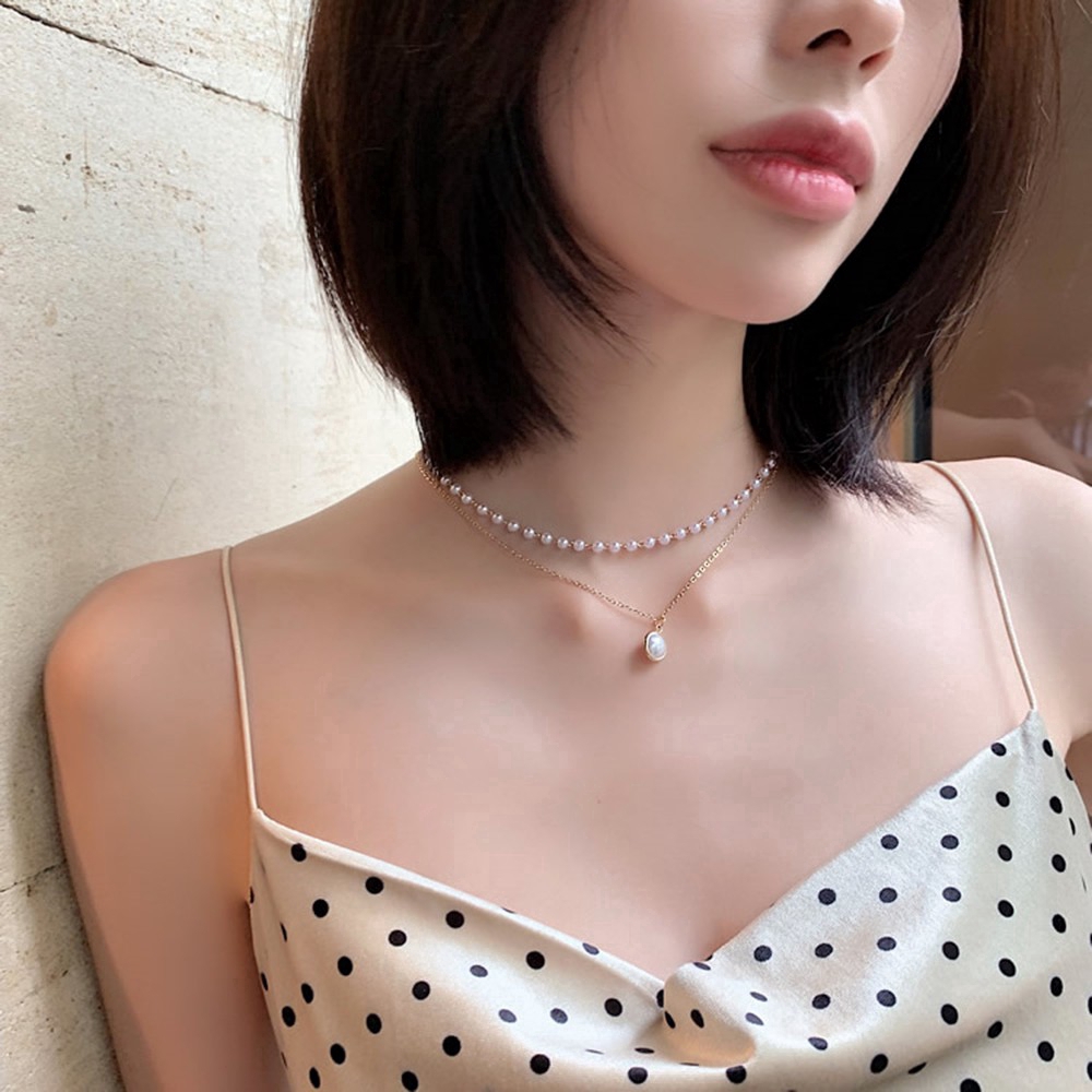 Vòng cổ choker tròn mặt ngọc trai nhân tạo phong cách Boho thời trang cho nữ