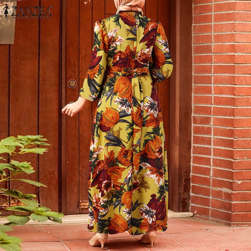 Zanzea Đầm Maxi Tay Ngắn Cổ Tròn Họa Tiết Hoa Thời Trang Cho Nữ