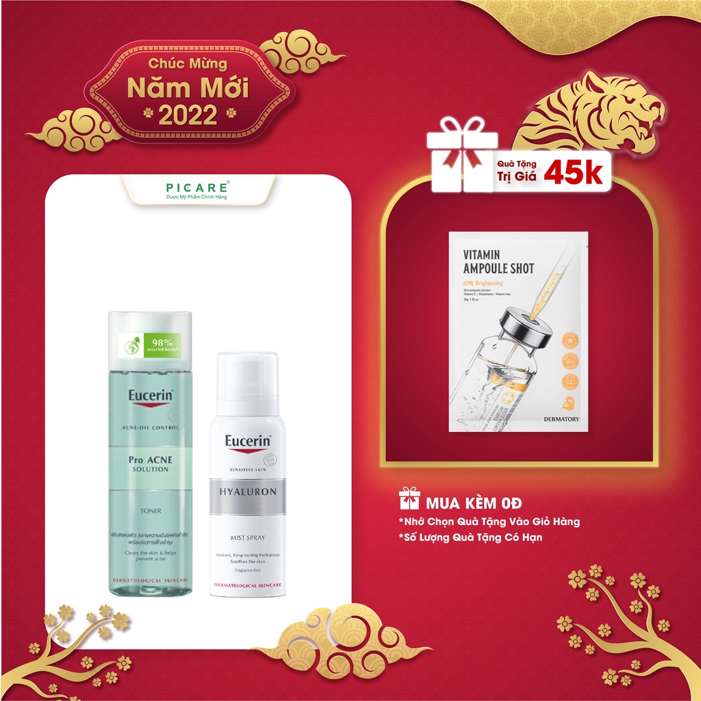 Combo Eucerin nước hoa hồng cho da mụn ProAcne Toner 200ml &amp; xịt khoáng cấp ẩm Hyaluron Mist Spray 50m - 88983 - 66858