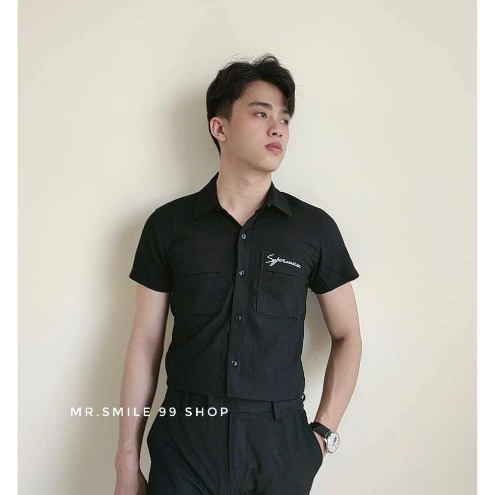 SƠ MI BASIC ĐŨI TRẮNG ĐEN TAY NGẮN THÊU CHỮ MR SMILE 99 SHOP | BigBuy360 - bigbuy360.vn