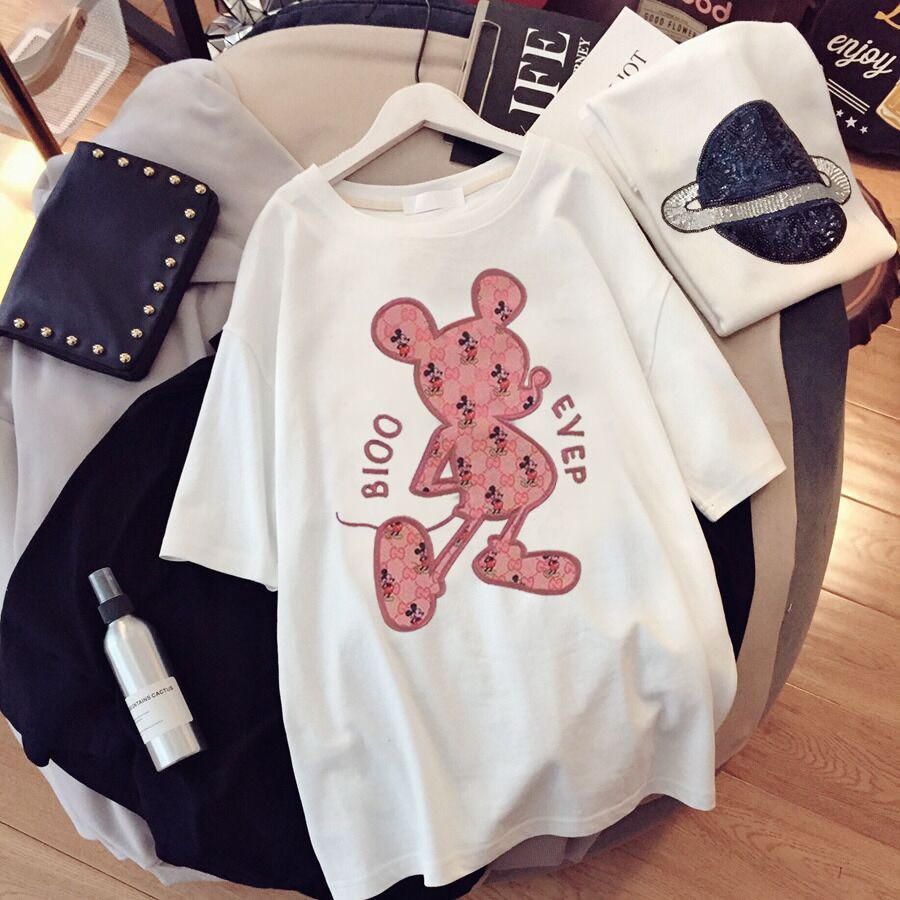 áo phông thêu mickey đáp vải