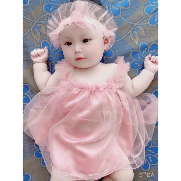 Váy hai dây váy tutu mềm hồng xinh xắn cho bé