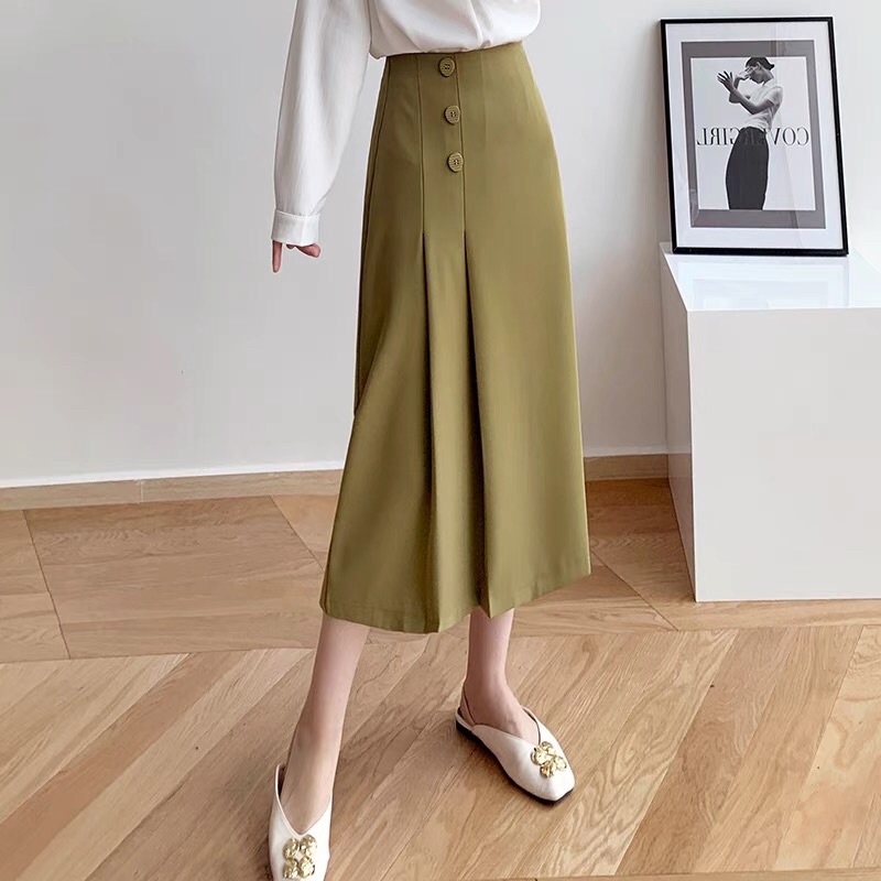 Chân váy xếp ly chữ a công sở dáng dài qua gối,Chân váy chữ a công sở bigsize GUAN