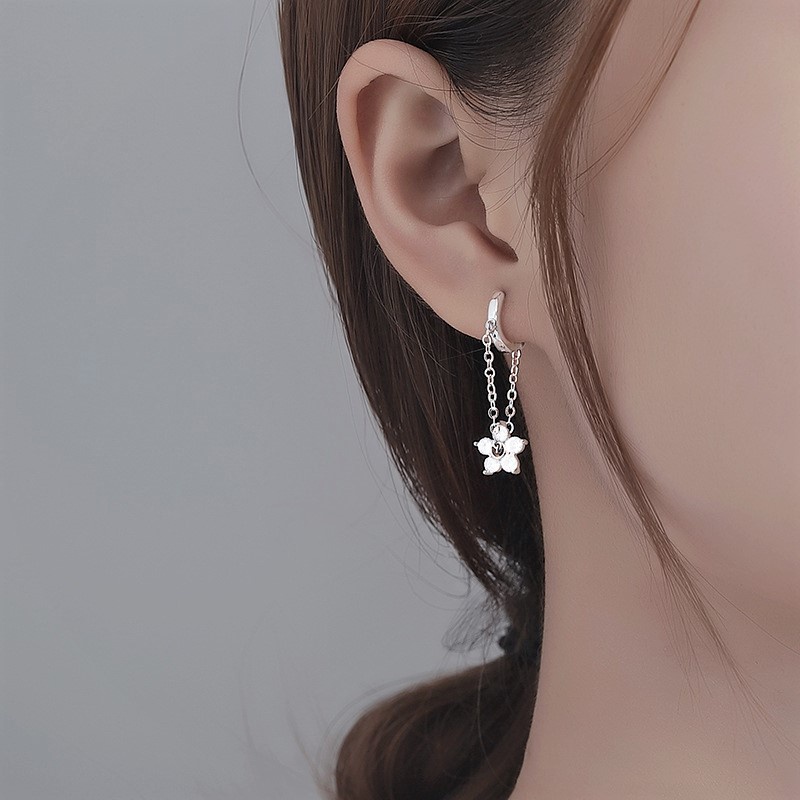 Bông tai bạc hình hoa 5 cánh, khuyên tai chất liệu bạc ta cao cấp - Trang sức bạc Evasilver