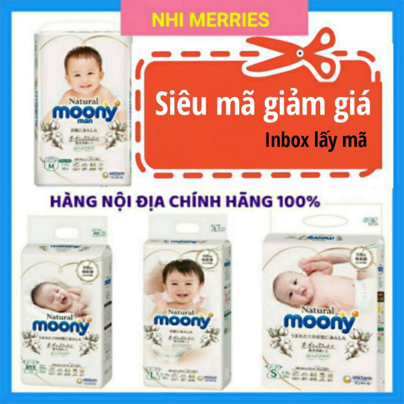 Tã Bỉm MOONY NATURAL Nhật dán/quần NB63/S58/M46/L38/M46/L36/XL32