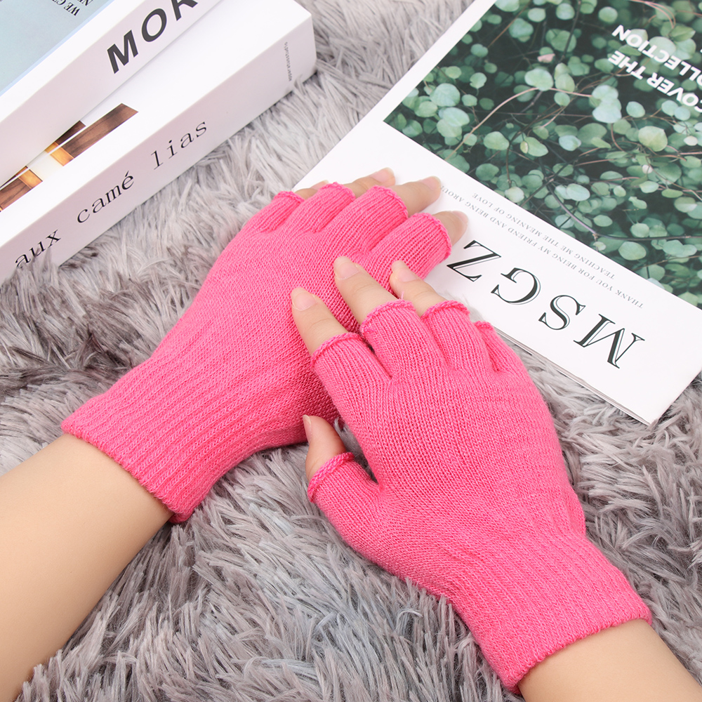 Găng Tay Dệt Kim Hở Ngón Giữ Ấm Mùa Đông Mềm Mại Cho Nam Nữ