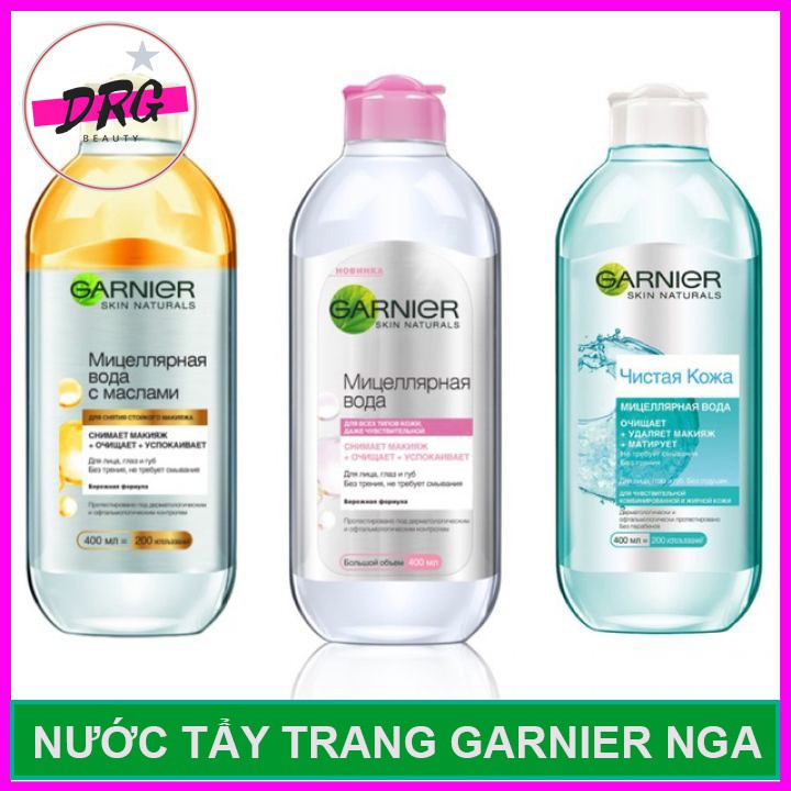 [Nước tẩy trang Garnier] là loại nước tẩy trang Nga có đủ màu Garnier xanh,Garnier vàng và Garnier hồng