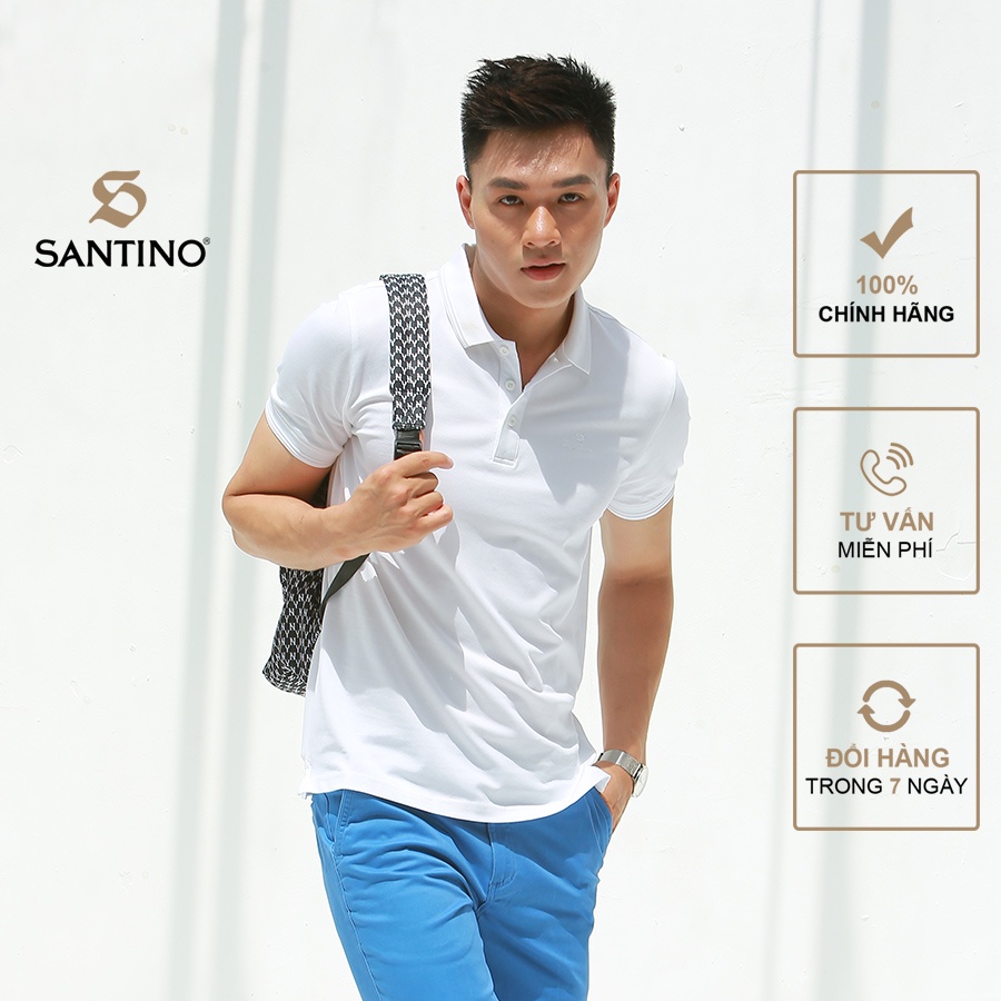 Áo Polo trơn nam vải Cá Sấu SANTINO form ôm nhẹ, co dãn thoáng mát, thấm hút mồ hôi - B871