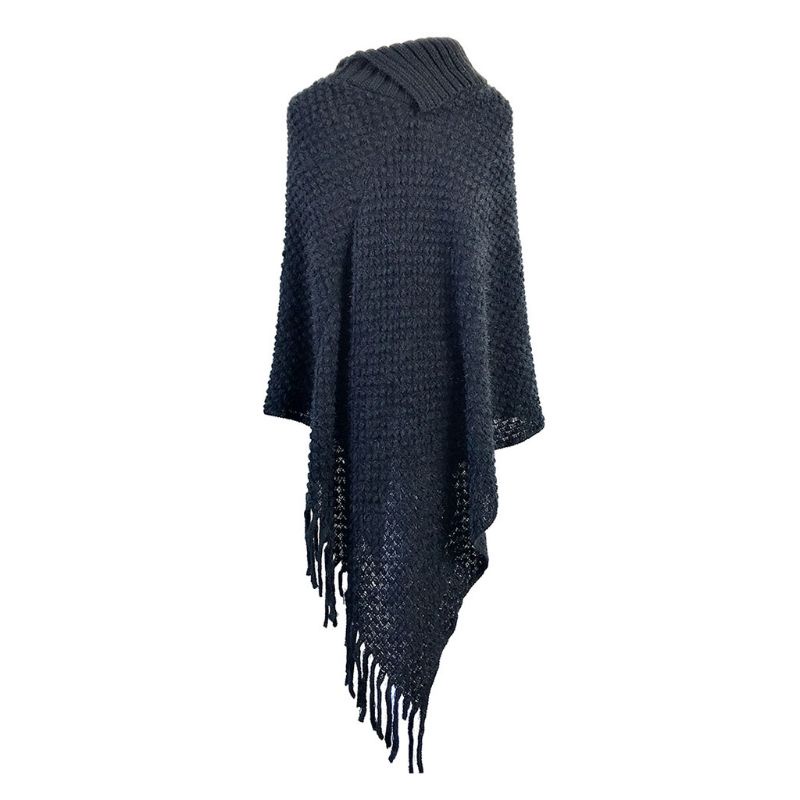 Áo Sweater Dệt Kim Chui Đầu Hở Nửa Cổ Cài Nút Màu Sắc Ấm Áp Viền Tua Rua Cho Nữ