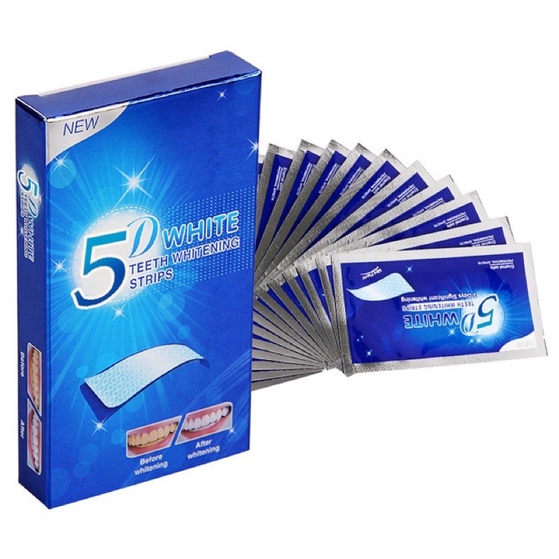 Miếng dán trắng răng 3D 5D White Teeth Whitening Strips Cao Cấp HUBEAUTY