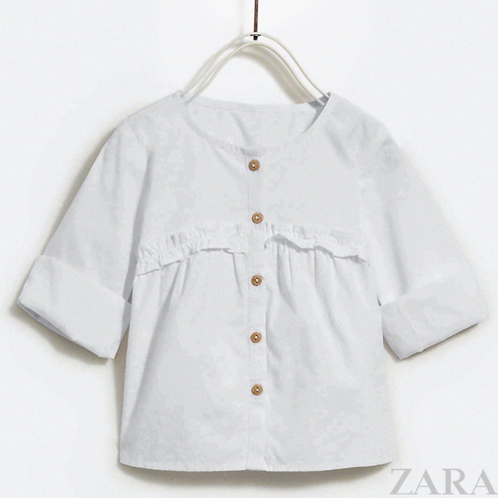 Size: 6-9m (7-9kg). Áo vải tay dài Zara bé gái. Hàng XK, made in cambodia chuẩn xịn