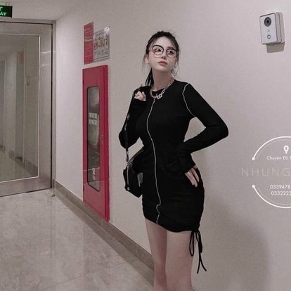 Váy body dài tay rút dây sexy - Hàng hịn