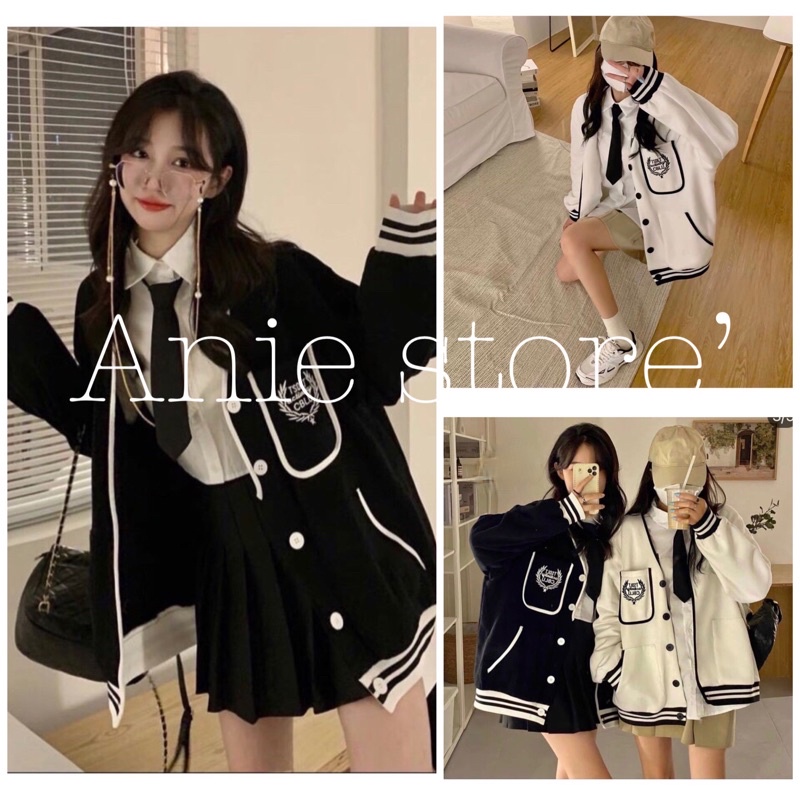 Áo Cardigan Nữ Chạy Viền CBLU 🦋 Áo Khoác Nỉ Nữ Cúc Cài Phối Màu In Hình 2 Màu 🦋