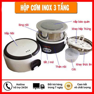 [LÀM NÓNG NHANH] Hộp Cơm Hâm Nóng 3 Tầng Cắm Điện Inox - Nồi điện di động cho dân văn phòng