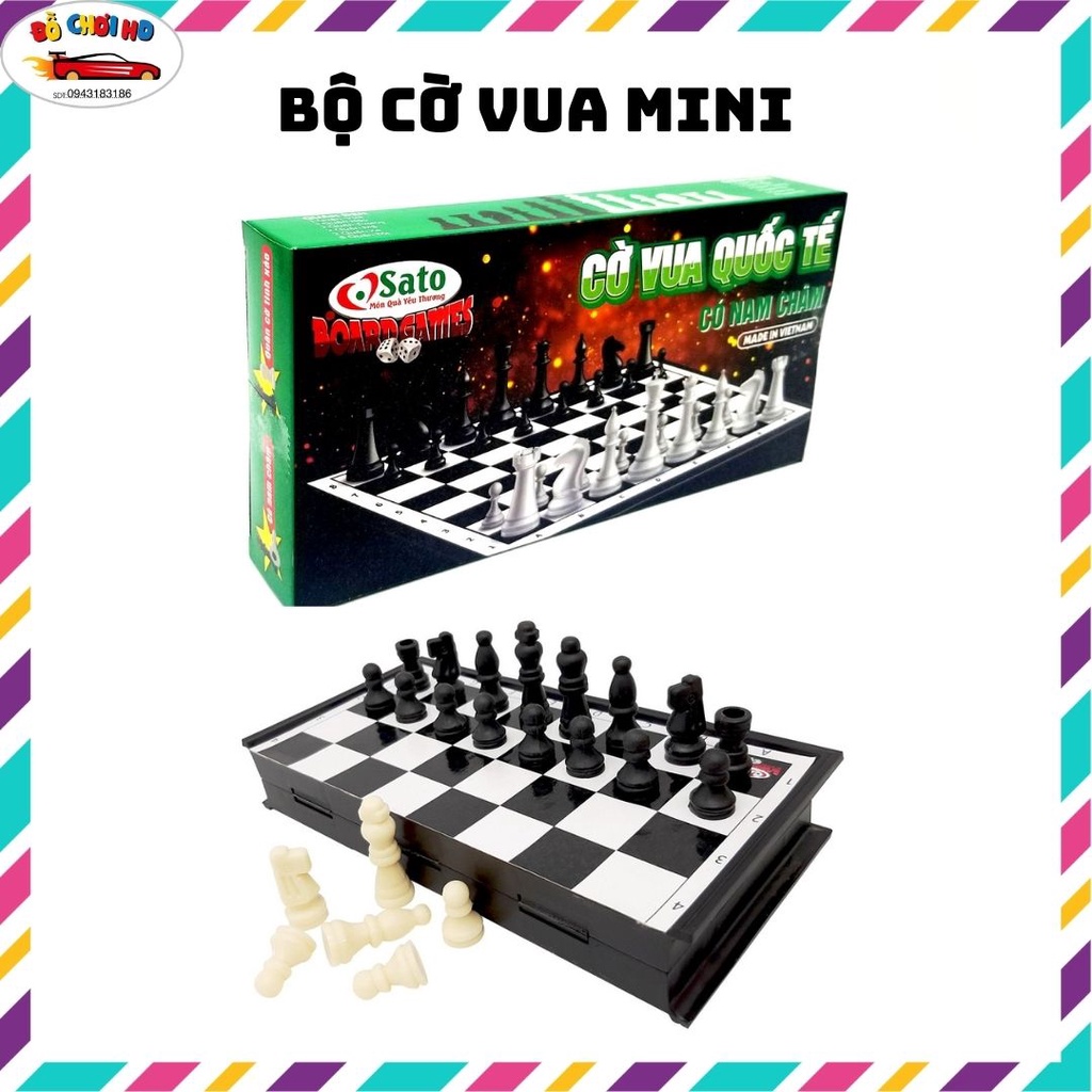 Bộ cờ vua nam châm mini gấp gọn bỏ túi Sato hàng Việt Nam size 20x20cm (381)