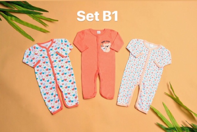 Set 3 body liền thân body dài tay cotton cho bé sơ sinh ( không bao chân) - BD22