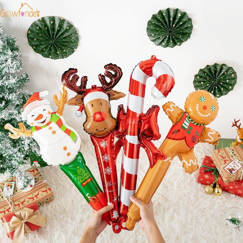 1 Bong Bóng Lá Nhôm Có Tay Cầm Hình Kẹo Giáng Sinh, Người Tuyết, Bánh Gừng, Người Tuyết, Người Tuyế