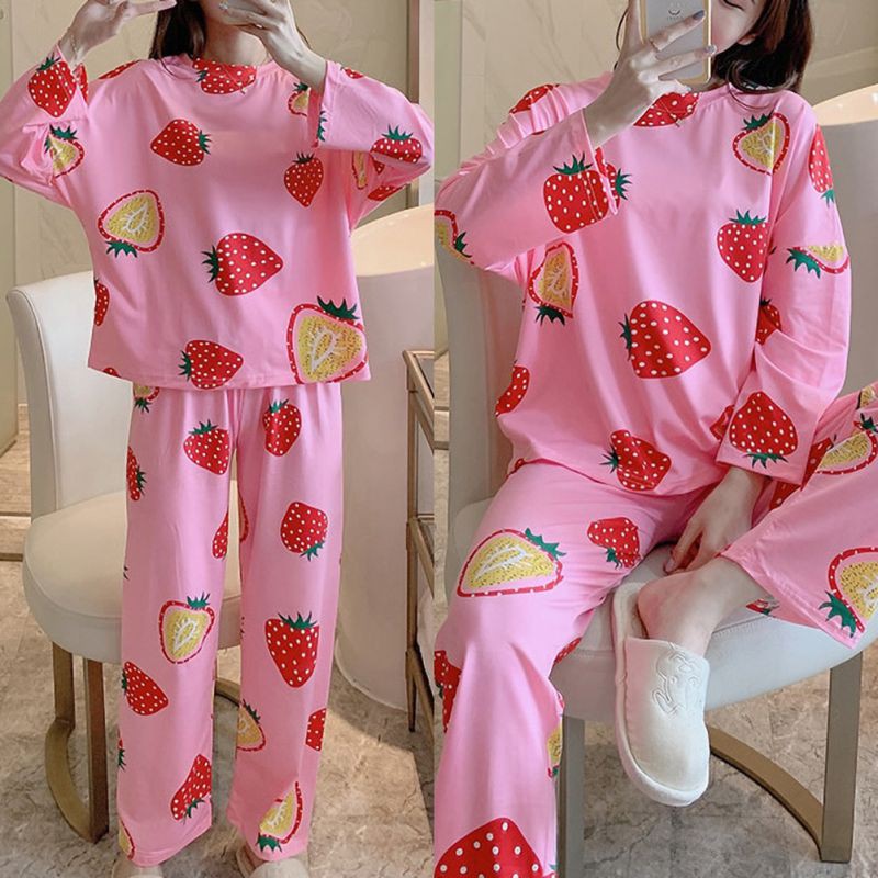 Bộ Đồ Mặc Nhà 2 Món Dài Tay Form Rộng Họa Tiết Hoạt Hình Đáng Yêu