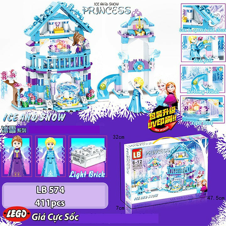 Lego Xếp Hình FRINCESS LB574 / 411pcs. Bộ Lego Xếp Hình Lâu Đài Băng và Tuyết Công Chúa Elsa(ảnh thật)