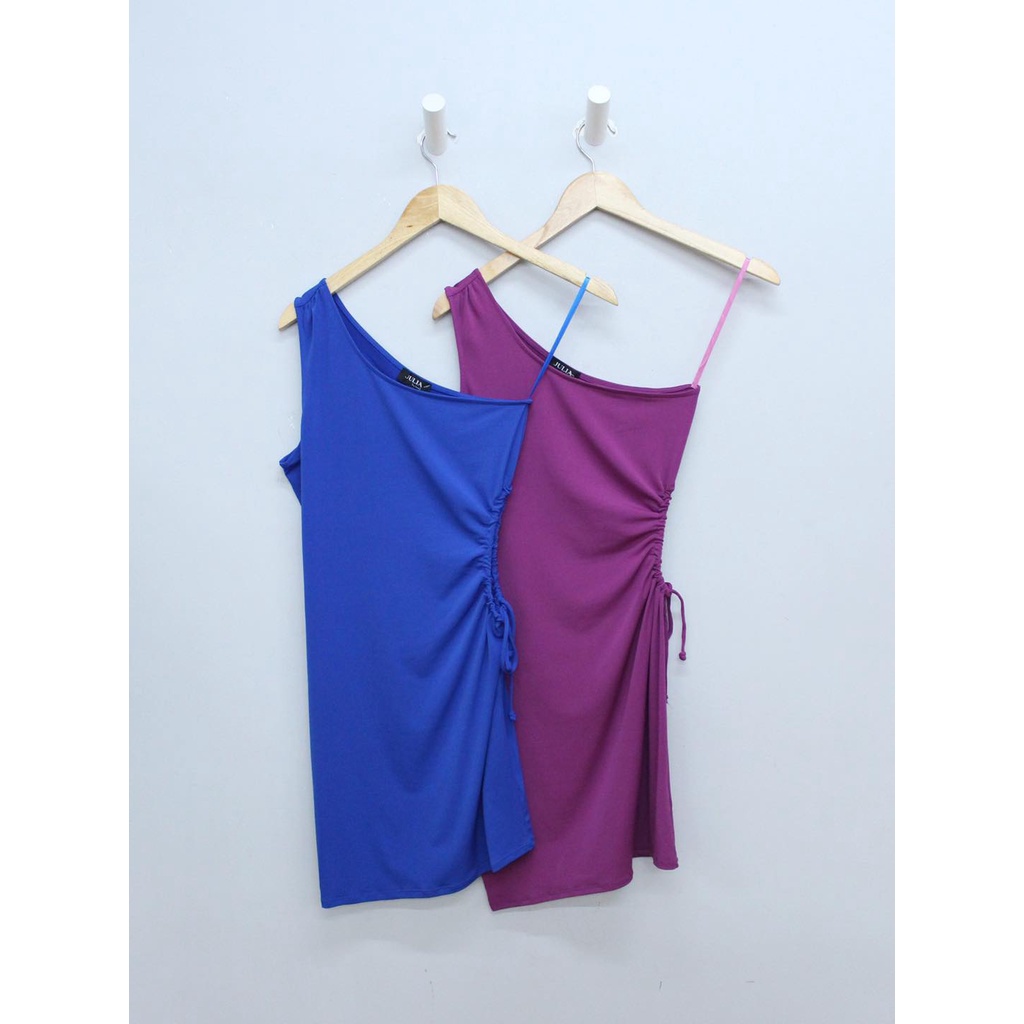 Q9831 - Đầm thun Julia lệch vai, khoét hong, cột nơ, trơn