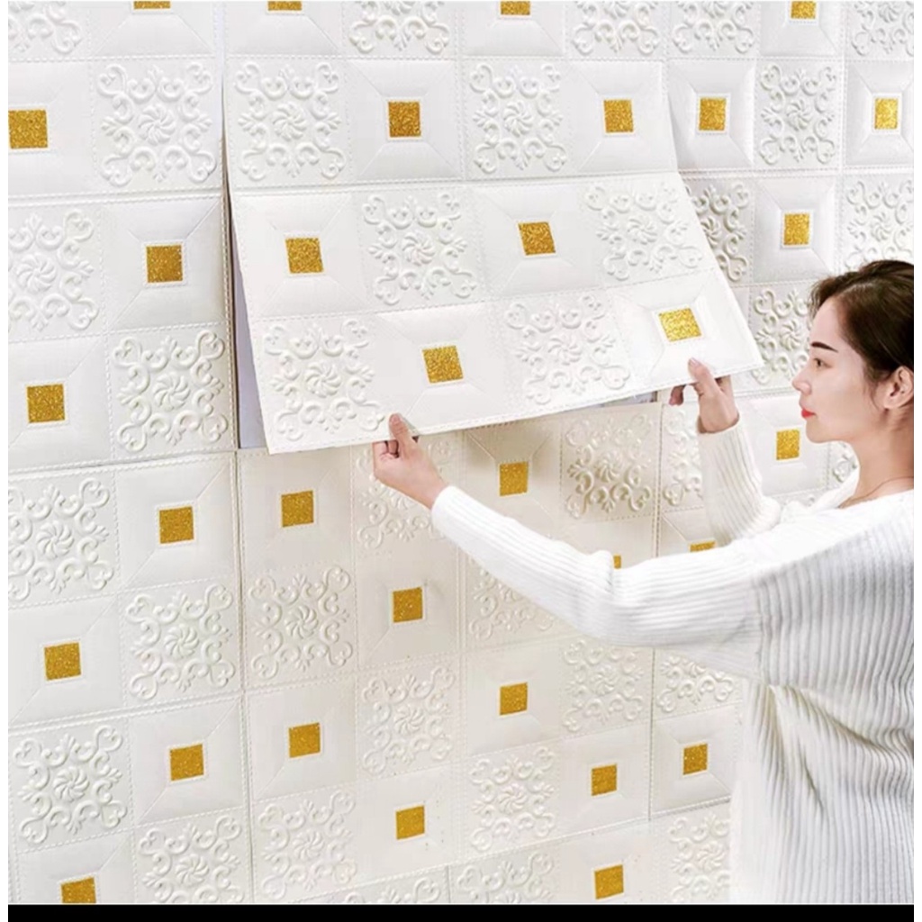 Xốp Dán Tường Hoa Văn Cao Cấp Giả Da 3D 70 X70 Cách Nhiệt Cách Âm, Có Keo Sẵn