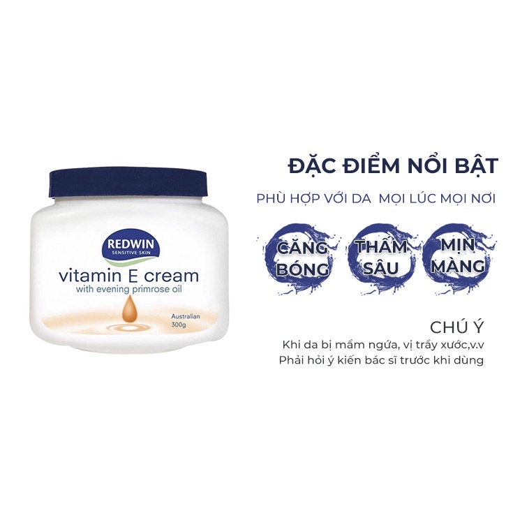 Kem dưỡng da úc chính hãng giúp da mềm mịn sáng bóng hết khô nứt nẻ Redwin Vitamin E Cream 300g Úc chính hãng KD31