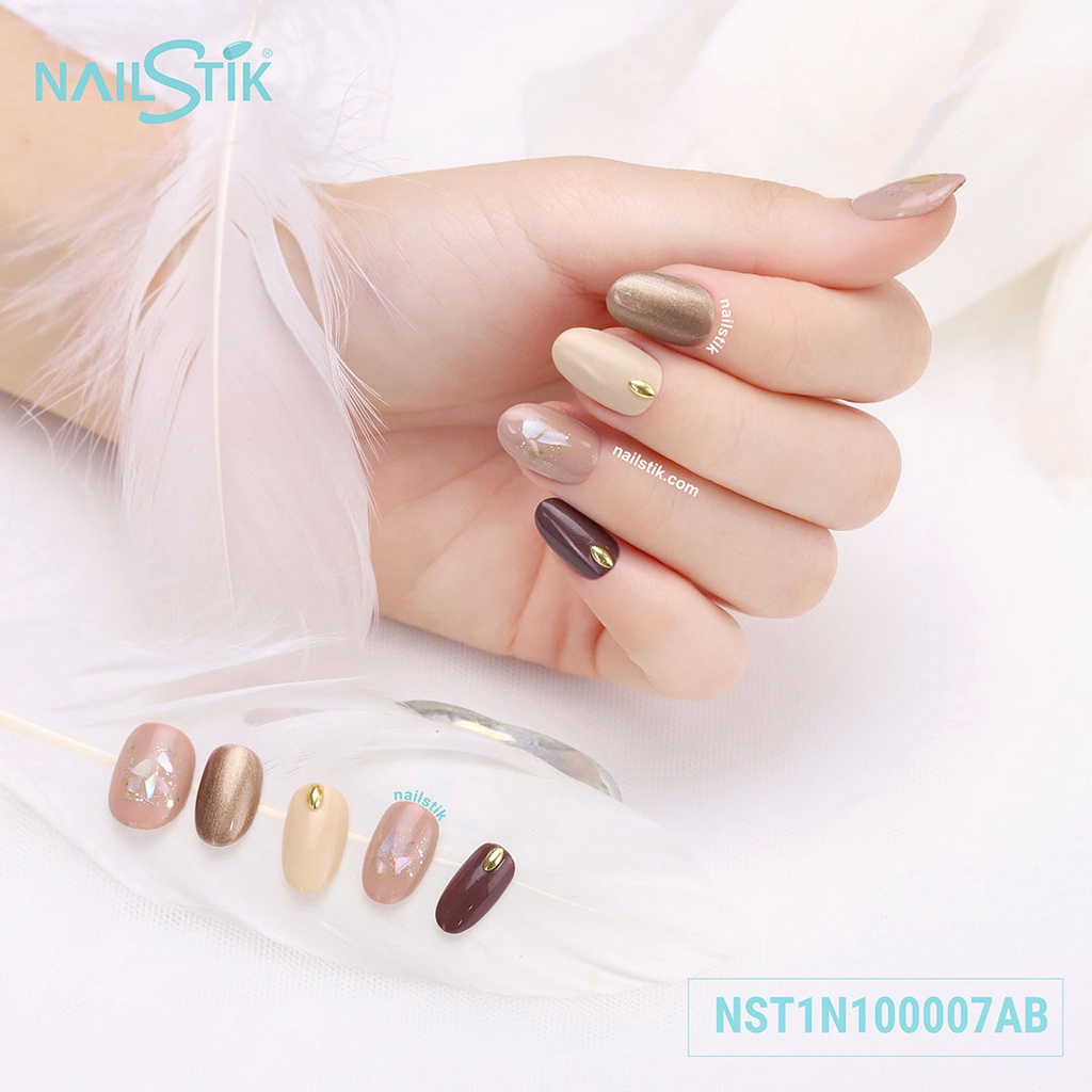 Móng úp thiết kế by NAILSTIK, màu nâu, form móng bầu, ngắn, 007