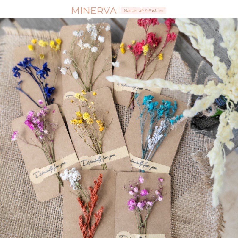 [combo sỉ] Combo 100 thiệp hoa khô mini vintage kích thước 9 x 5,2 cm làm quà tặng , chúc mừng , kỉ niệm