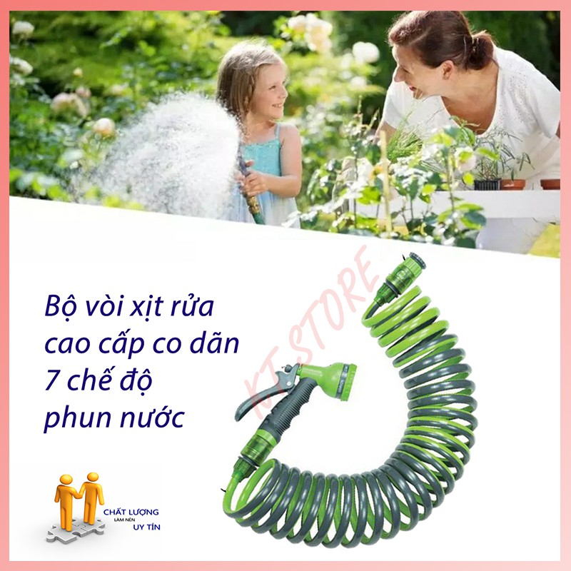 Bộ vòi xịt rửa đa năng 7 chế độ phun, co giãn, dạng xoắn (UNIGAWA) (10-15m)