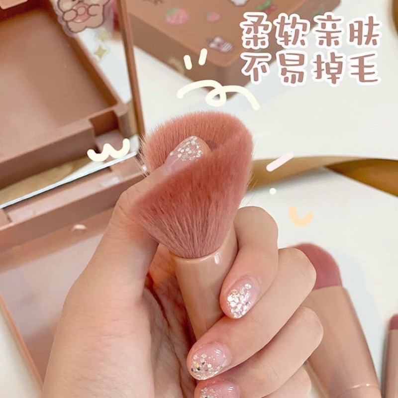 Bộ cọ trang điểm makeup cá nhân 6 món màu hồng Vintage hộp gương