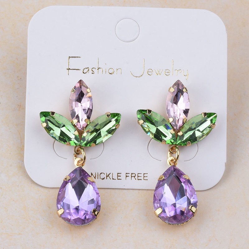 Khuyên tai Pinkdudu PD716 dáng thả đính đá pha lê kiểu hoa phong cách boho thời trang cho nữ
