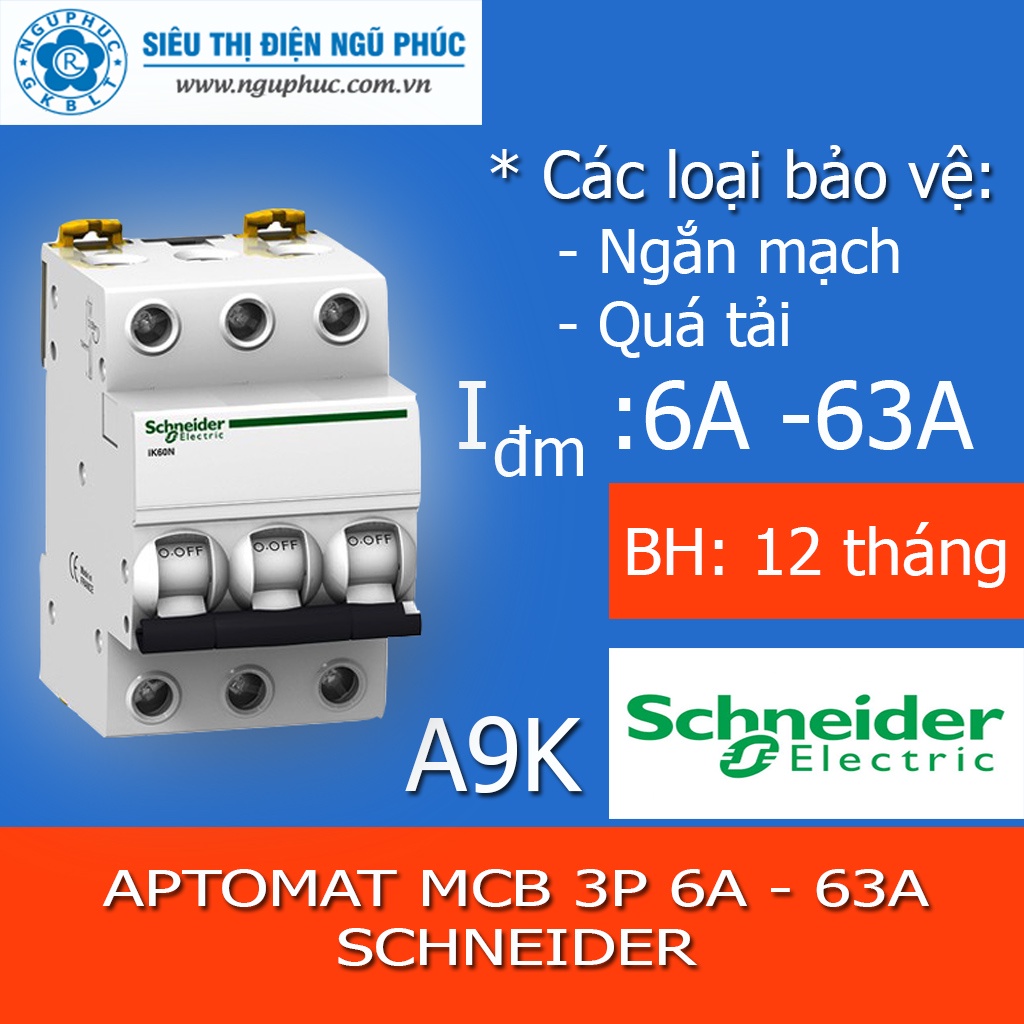 Aptomat MCB Acti9 - 3P - 6A ~ 63A Schneider A9K