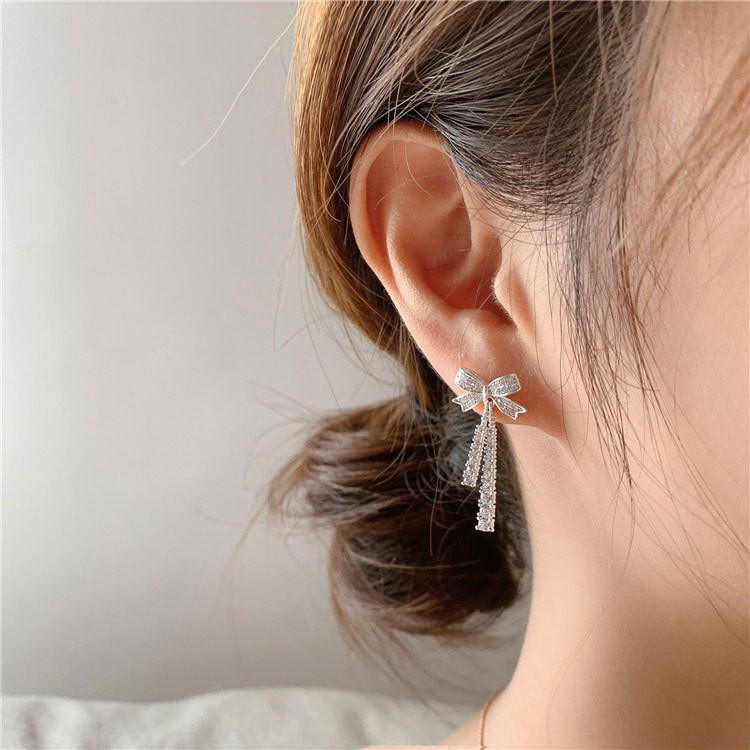 Bông tai bạc nữ hình nơ thắt dài sang chảnh DaLiA Jewelry khuyên tai bạc 925 không gỉ