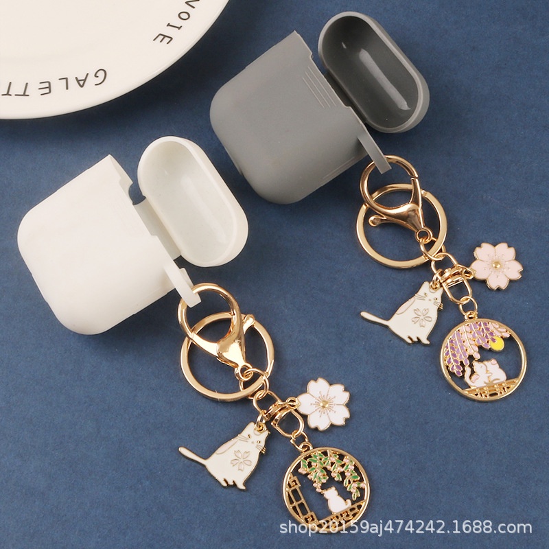 Móc Khóa Mặt Hình Mèo Và Hoa Bằng Hợp Kim Dễ Thương