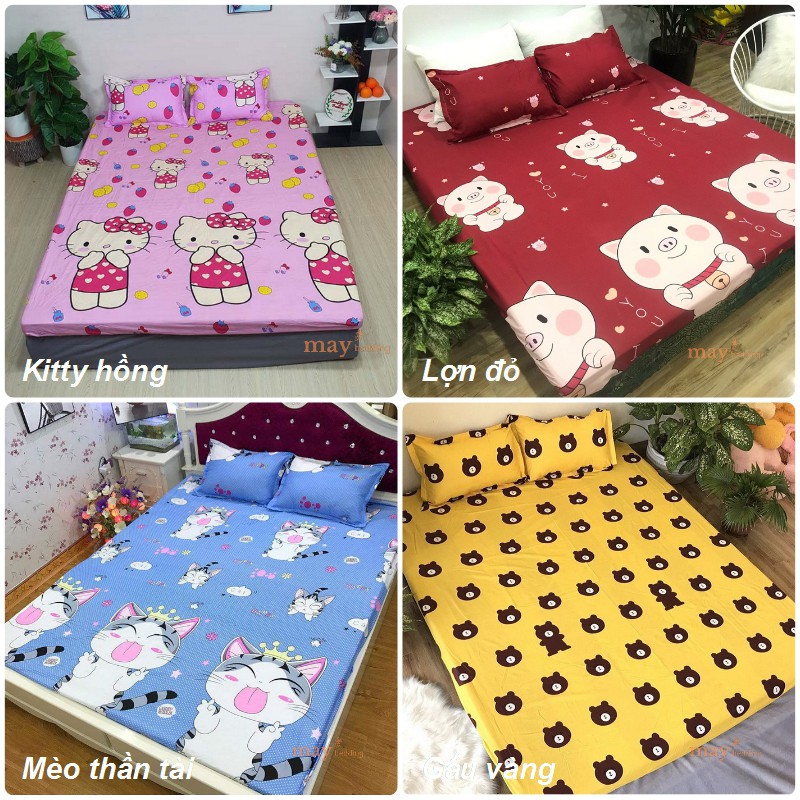 Bộ drap giường bọc nệm (đệm) trải giường May bedding m6 hoặc m8 kèm 2 vỏ áo gối poly cotton