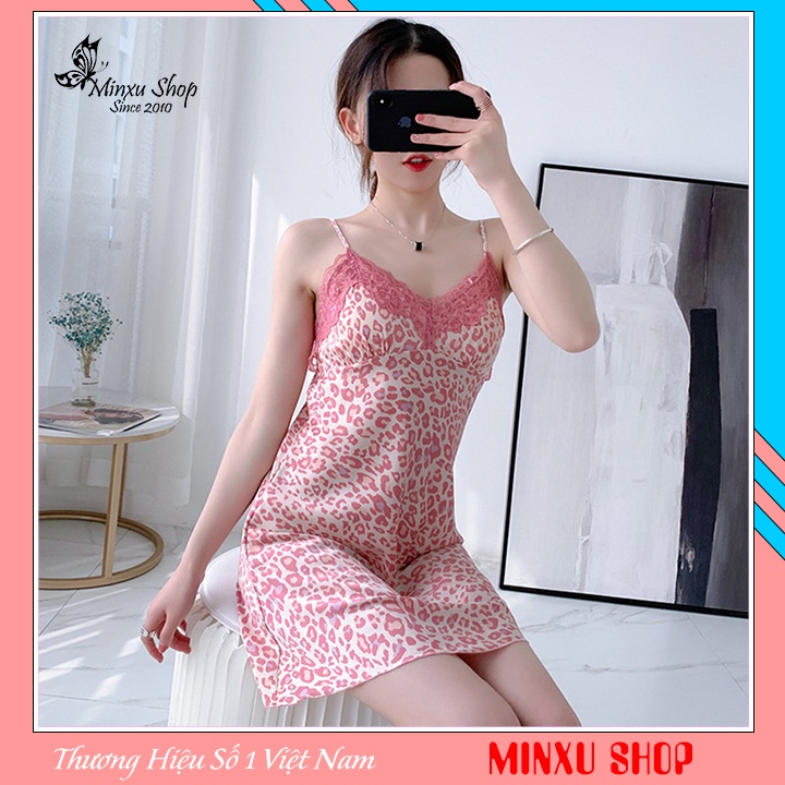 Váy ngủ 2 dây, đầm ngủ da báo sexy, gợi cảm vải lụa tuyết mỏng, mát có đệm ngực V2100