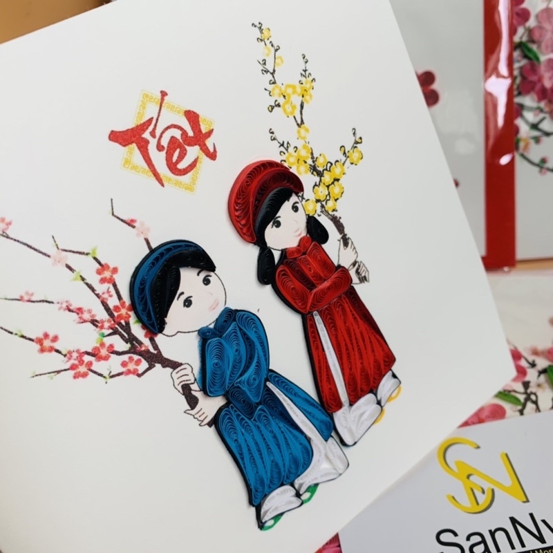 Thiệp chúc mừng năm mới chất liệu giấy Quilling Card Handmade kích thước 15cmx15cm