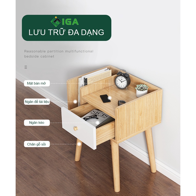 Tủ đầu giường IGA tab đầu giường phong cách Nordic GP175