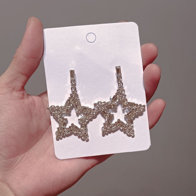 Khuyên Tai Ngôi Sao Đính Đá zircon Kim Cương Lấp Lánh Phong Cách Đường Phố Âu Mỹ Mới