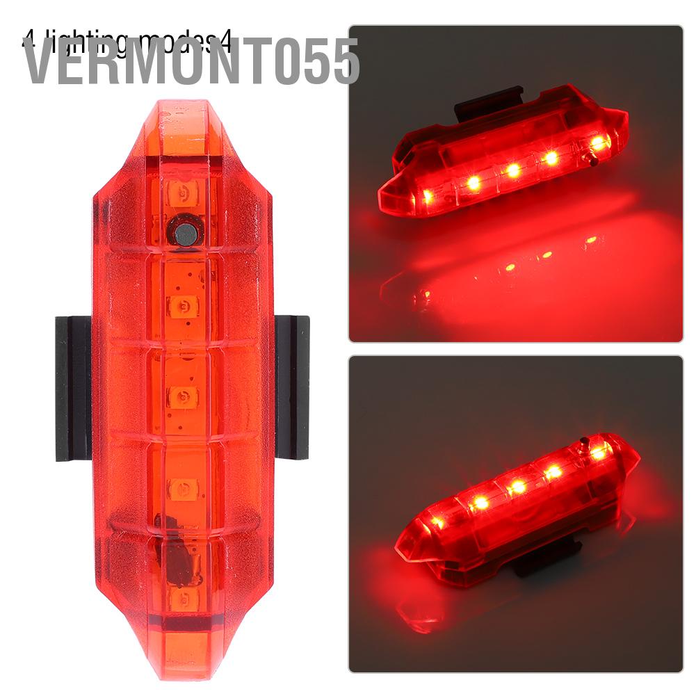 Hàng Hot Đèn hậu xe đạp 5LED có thể sạc lại USB 4 chế độ Đèn sau xe đạp Hàng giao ngayVermont055