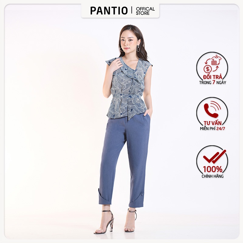 Áo sơ mi chất liệu voan đai bo eo dáng suông FAS52165- PANTIO