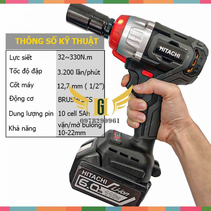 [ HÀNG CHÍNH HÃNG ] Máy Siết Bulong HITACHI 118V + Tặng Kèm Phụ Kiện Như Hình