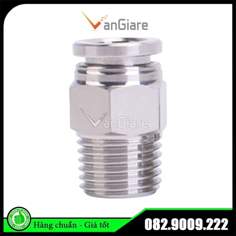 Nối nhanh khí nén ren ngoài PC inox cho ống hơi PU PA PE PVC phi 4mm 6mm 8mm 10mm 12mm 14mm 16mm