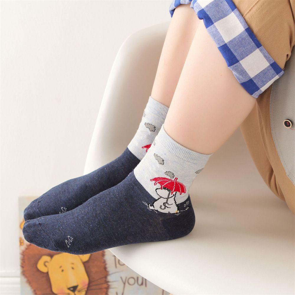 SOMEDAYZL Vớ Cotton Nữ Co Dãn Họa Tiết Con Hà Mã Phong Cách Hàn Quốc