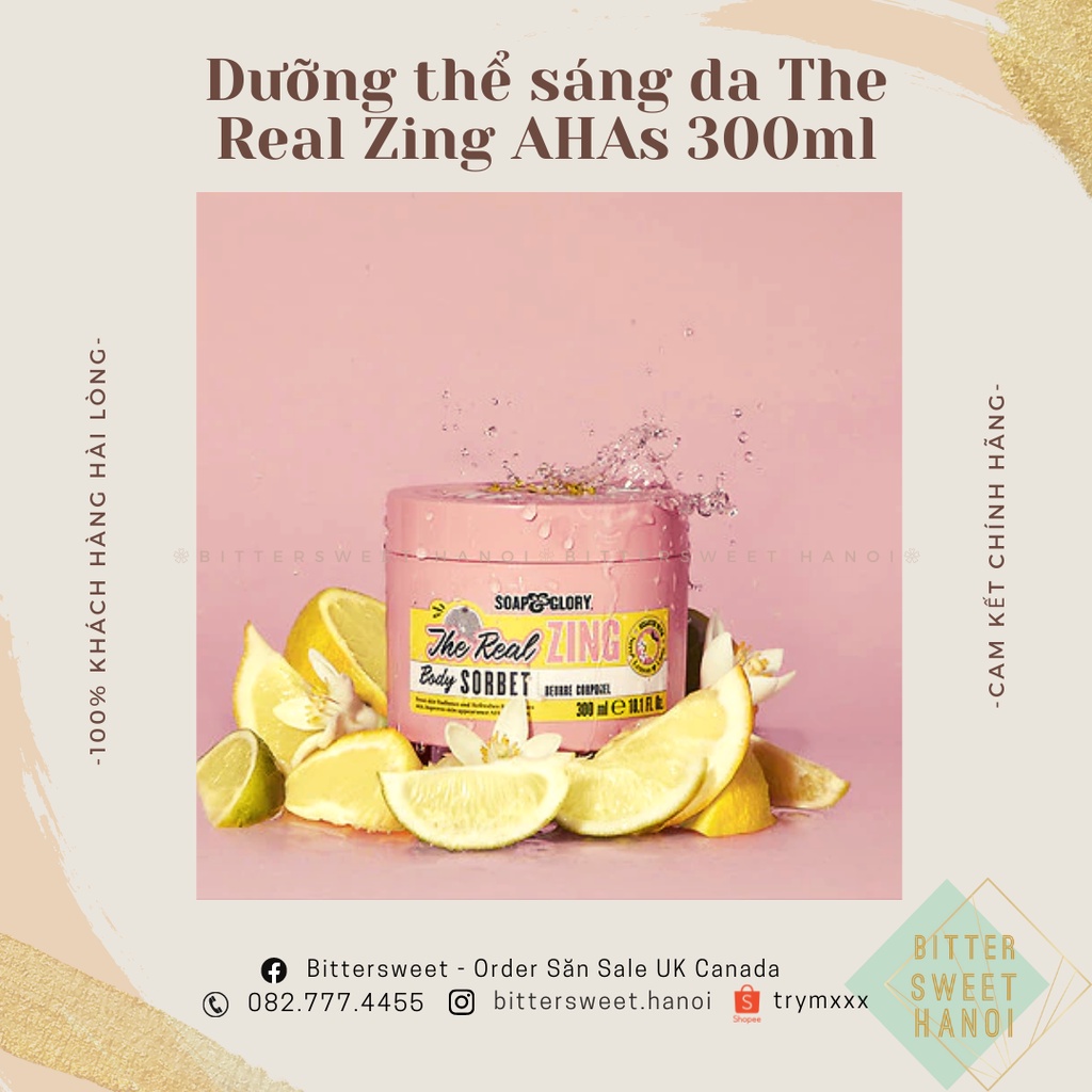 Kem tuyết dưỡng thể sáng da AHAs Soap & Glory The Real Zing 300ml