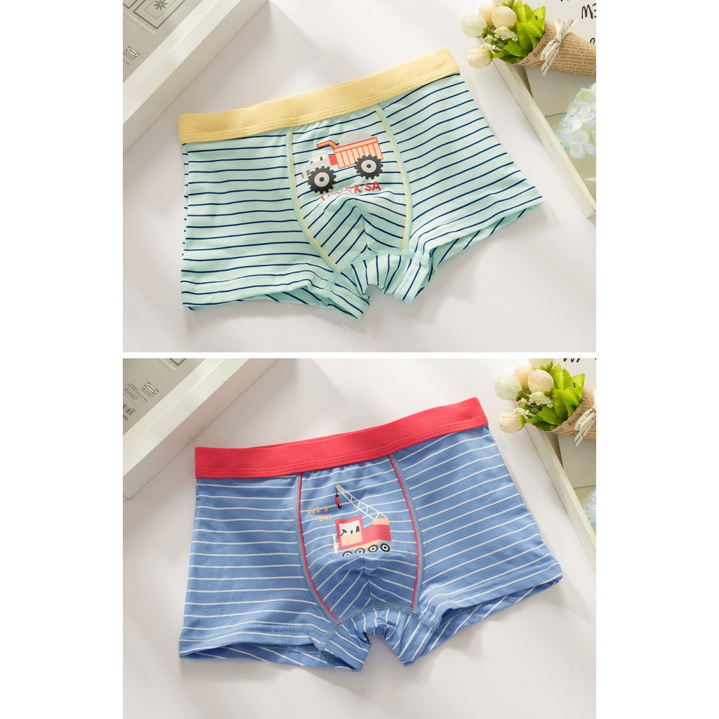 Hộp 3 quần lót dạng đùi Boxer bé trai Hàn Quốc 100% cotton mẫu Xe Công Trường