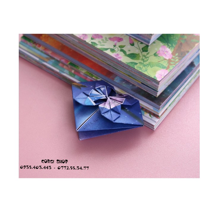 Giấy thủ công origami hình vuông nhiều mẫu, nhiều màu - Giấy xếp hạc giấy họa tiết cung hoàng đạo, khủng long, hoa